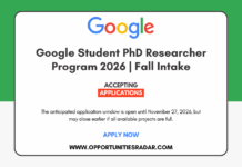Google Student PhD Researcher Program 2026