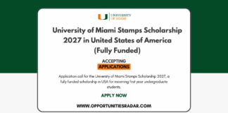  University of Miami Stamps Scholarship 2027