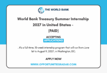 World Bank Treasury Summer Internship 2027