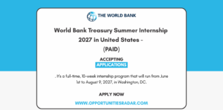 World Bank Treasury Summer Internship 2027