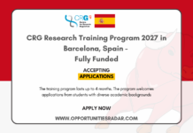 CRG Research Training Program 2027 in Barcelona, Spain – Fully Funded CRG Research Training Program 2027