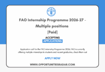 FAO Internship Programme 2026-27 – Multiple positions (Paid) FAO Internship Programme 2026-27