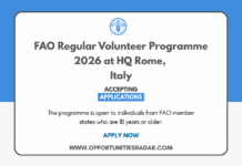 FAO Regular Volunteer Programme 2026 at HQ Rome, Italy FAO Regular Volunteer Programme 2026