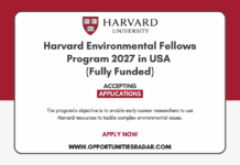 Harvard Environmental Fellows Program 2027 in USA (Fully Funded) Harvard Environmental Fellows Program 2027
