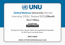 UNU Remote Internship 2026 | Stipend $550/Month – Apply Now UNU Remote Internship 2026