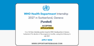 WHO Health Department Internship 2027