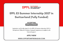 EPFL E3 Summer Internship 2027 in Switzerland (Fully Funded) EPFL E3 Summer Internship 2027