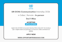 UN OCHA Communication Internship 2026 in Dubai | Remote – In-person UN OCHA Communication Internship 2026
