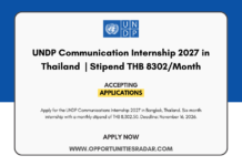 UNDP Communications Internship 2027 in Thailand | Stipend THB 8302/Month UNDP Communications Internship 2027 in Thailand