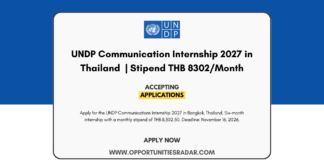UNDP Communications Internship 2027 in Thailand
