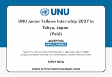 UNU Junior Fellows Internship 2027 in Tokyo, Japan (Paid) UNU Junior Fellows Internship 2027
