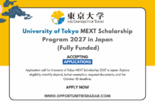 University of Tokyo MEXT Scholarship 2027