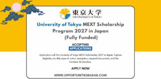 University of Tokyo MEXT Scholarship 2027