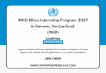 WHO Ethics Internship 2027 in Geneva