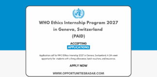WHO Ethics Internship 2027 in Geneva